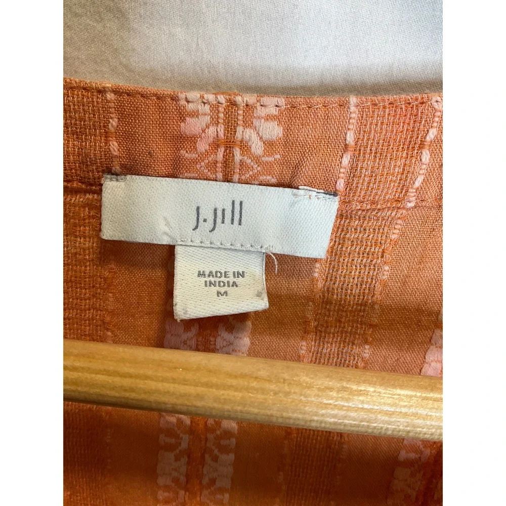 J. Jill Orange Floral Sleeveless Midi Tiered Dress Pockets Notch Neck Jumper - Picture 5 of 6
